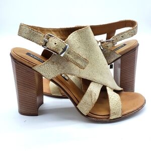 Alberto Fermani heeled sandals Women EU 40 gold crackle leather side buckle